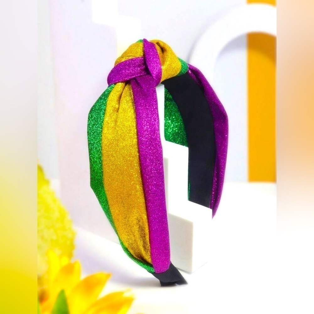 Glitter Mardi Gras Knotted Headband